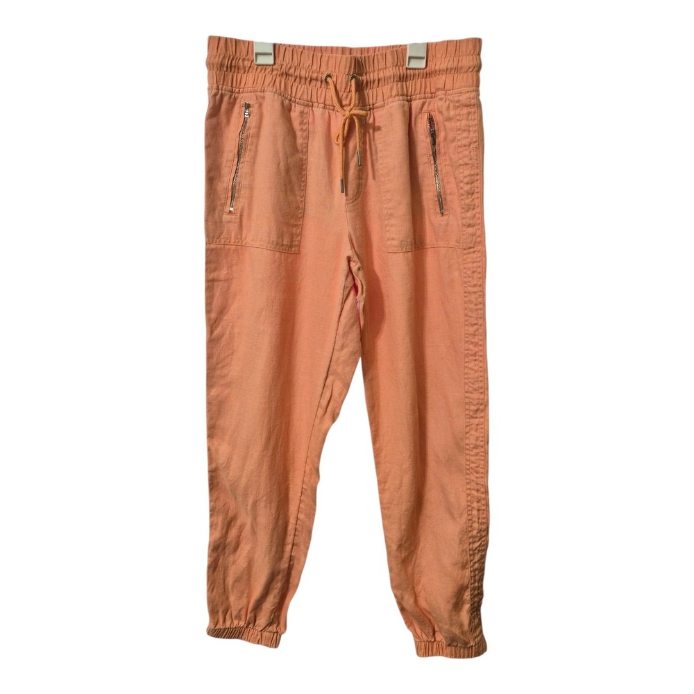Athleta‎ Cabo 100% Linen Joggers Pants Pull On Orange Peach sz 8 womens